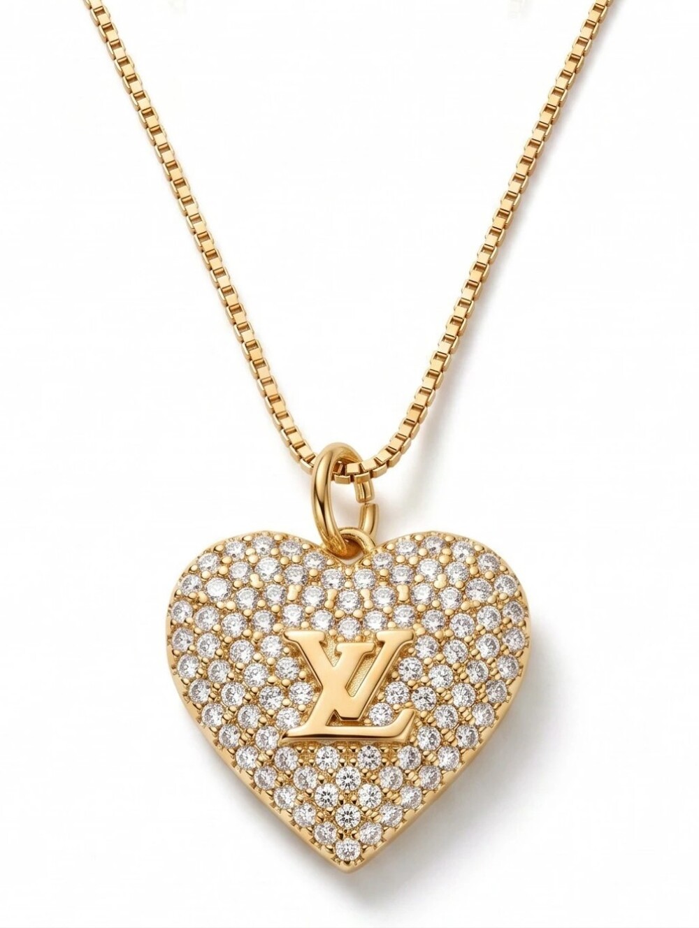 Louis Vuitton Gold Heart Pendant with Pavé Crystals Necklace